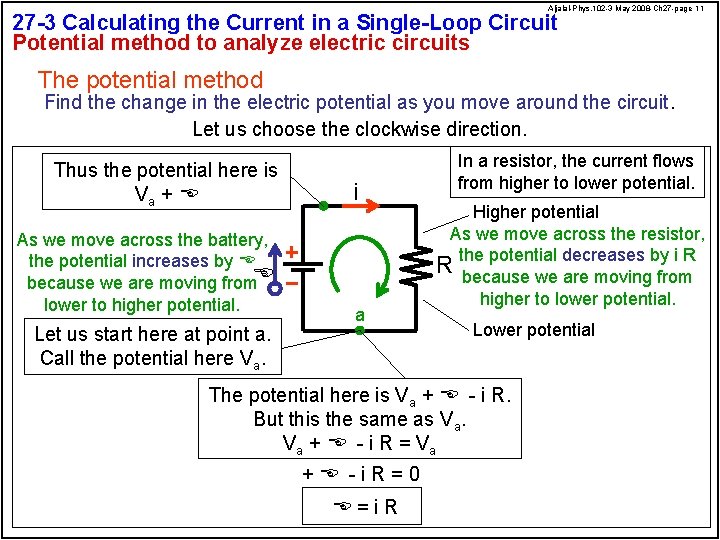 Aljalal-Phys. 102 -3 May 2008 -Ch 27 -page 11 27 -3 Calculating the Current