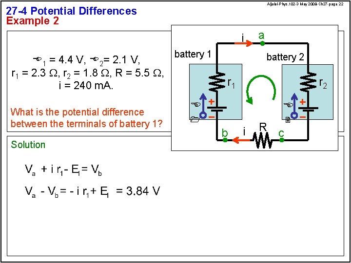 Aljalal-Phys. 102 -3 May 2008 -Ch 27 -page 22 27 -4 Potential Differences Example