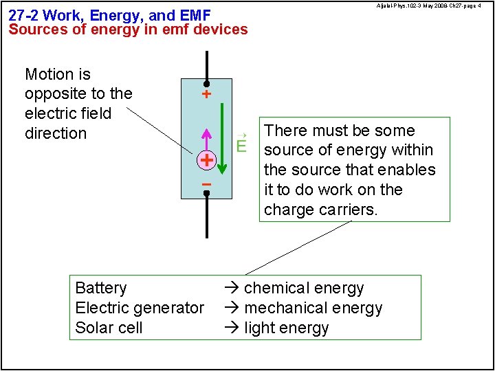 27 -2 Work, Energy, and EMF Sources of energy in emf devices Motion is