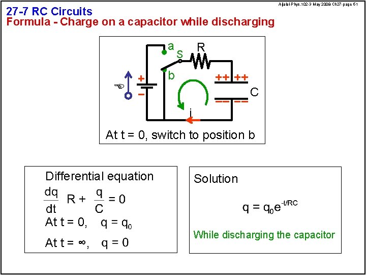 27 -7 RC Circuits Formula - Charge on a capacitor while discharging a E