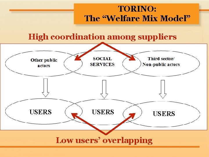 TORINO: The “Welfare Mix Model” High coordination among suppliers USERS Low users’ overlapping 