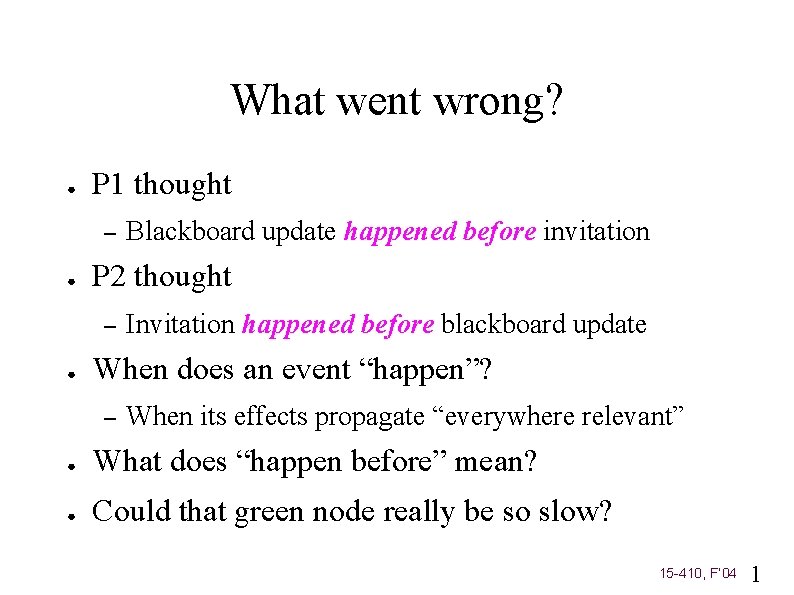 What went wrong? ● P 1 thought – ● P 2 thought – ●