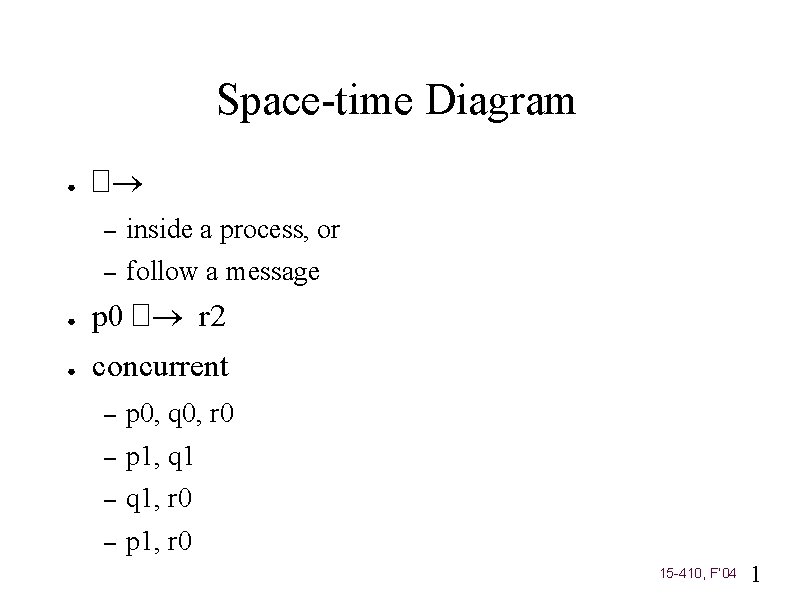 Space-time Diagram ● � – inside a process, or – follow a message ●