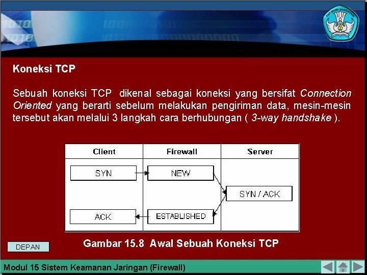 Koneksi TCP Sebuah koneksi TCP dikenal sebagai koneksi yang bersifat Connection Oriented yang berarti