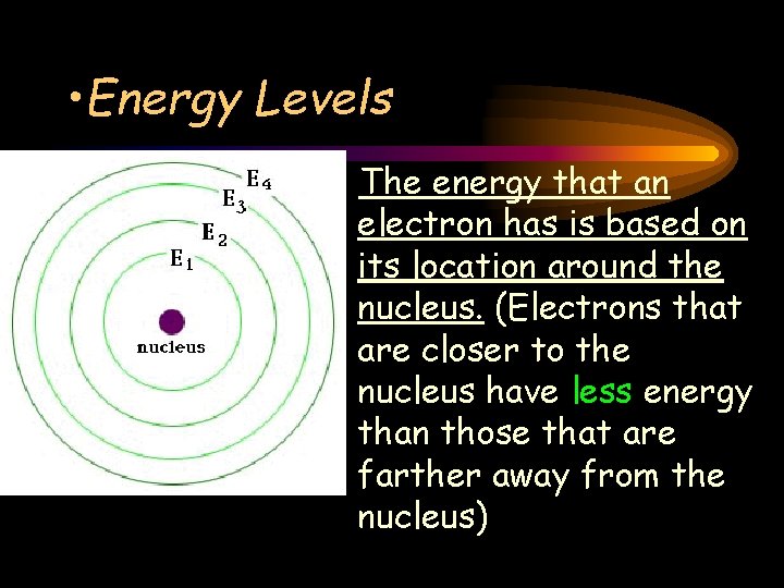  • Energy Levels The energy that an electron has is based on its