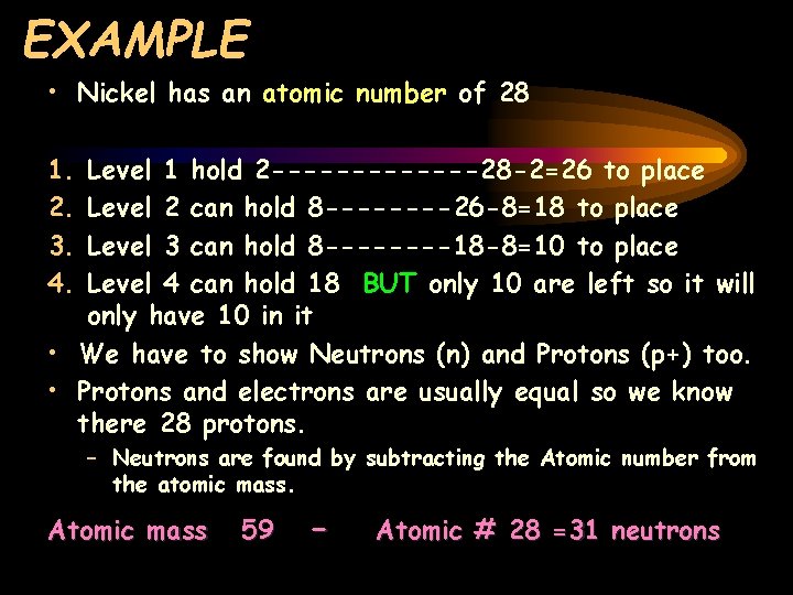 EXAMPLE • Nickel has an atomic number of 28 1. 2. 3. 4. Level