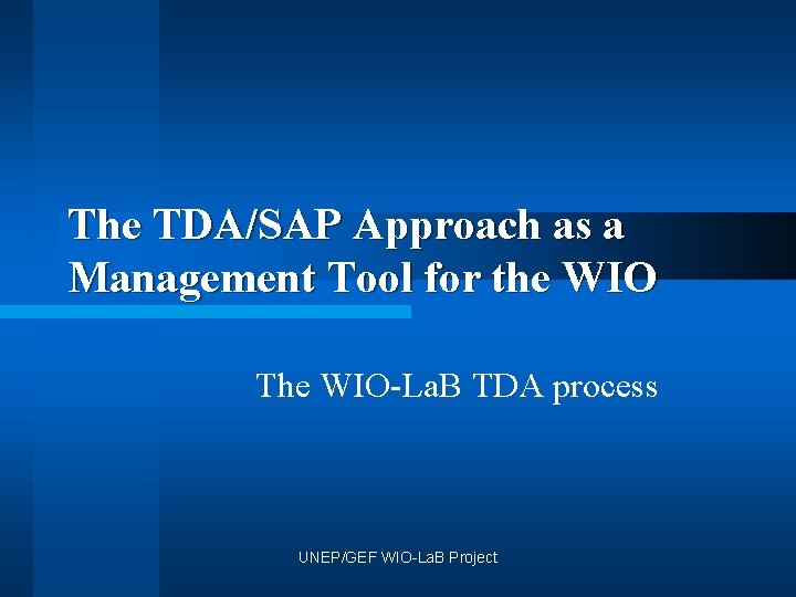 The TDA/SAP Approach as a Management Tool for the WIO The WIO-La. B TDA