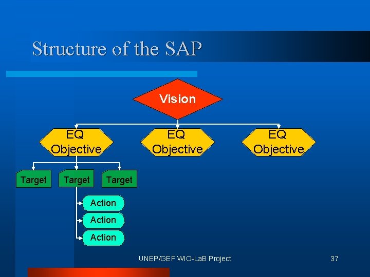 Structure of the SAP Vision EQ Objective Target Action UNEP/GEF WIO-La. B Project 37