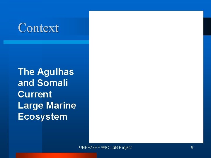 Context The Agulhas and Somali Current Large Marine Ecosystem UNEP/GEF WIO-La. B Project 6