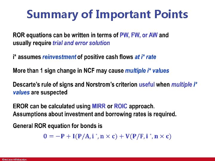 Summary of Important Points • ©Mc. Graw-Hill Education. 