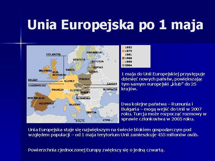 Unia Europejska po 1 maja do Unii Europejskiej przystępuje dziesięć nowych państw, powiększając tym