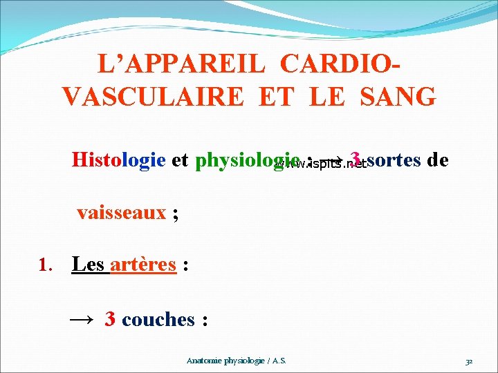 L’APPAREIL CARDIOVASCULAIRE ET LE SANG Histologie et physiologie : → 3 sortes de www.