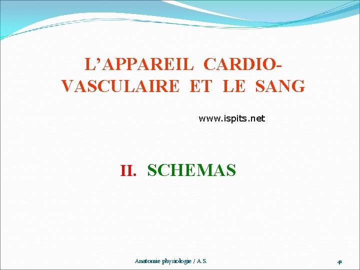 L’APPAREIL CARDIOVASCULAIRE ET LE SANG www. ispits. net II. SCHEMAS Anatomie physiologie / A.