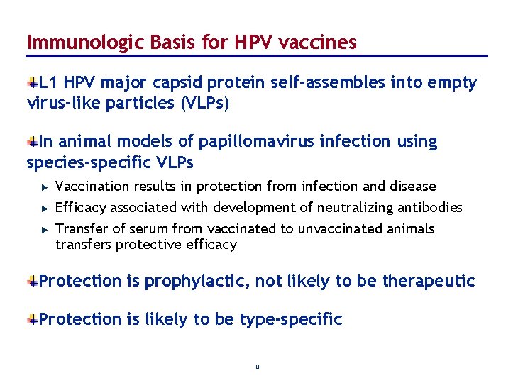 Immunologic Basis for HPV vaccines L 1 HPV major capsid protein self-assembles into empty