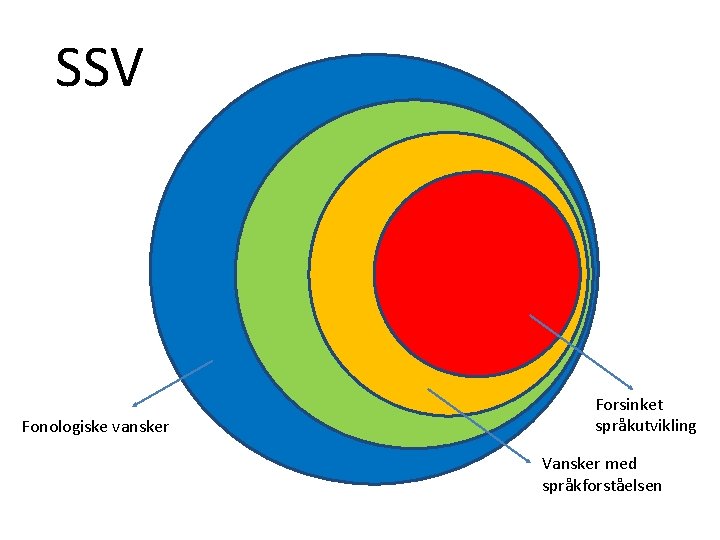 SSV Fonologiske vansker Forsinket språkutvikling Vansker med språkforståelsen 