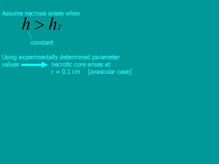 Assume necrosis arises when constant Using experimentally determined parameter values necrotic core arises at