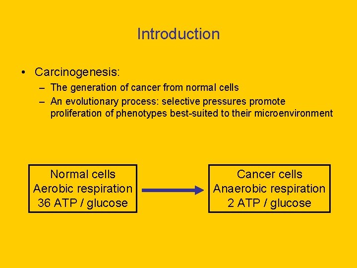 Introduction • Carcinogenesis: – The generation of cancer from normal cells – An evolutionary