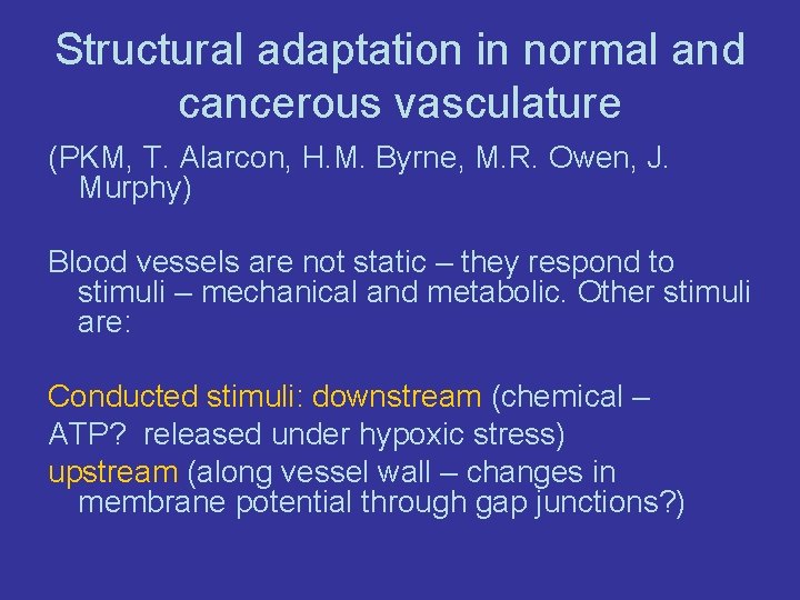 Structural adaptation in normal and cancerous vasculature (PKM, T. Alarcon, H. M. Byrne, M.