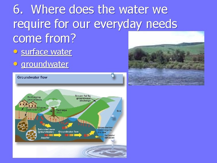 6. Where does the water we require for our everyday needs come from? •