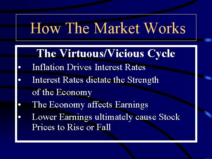 How The Market Works The Virtuous/Vicious Cycle • • Inflation Drives Interest Rates dictate