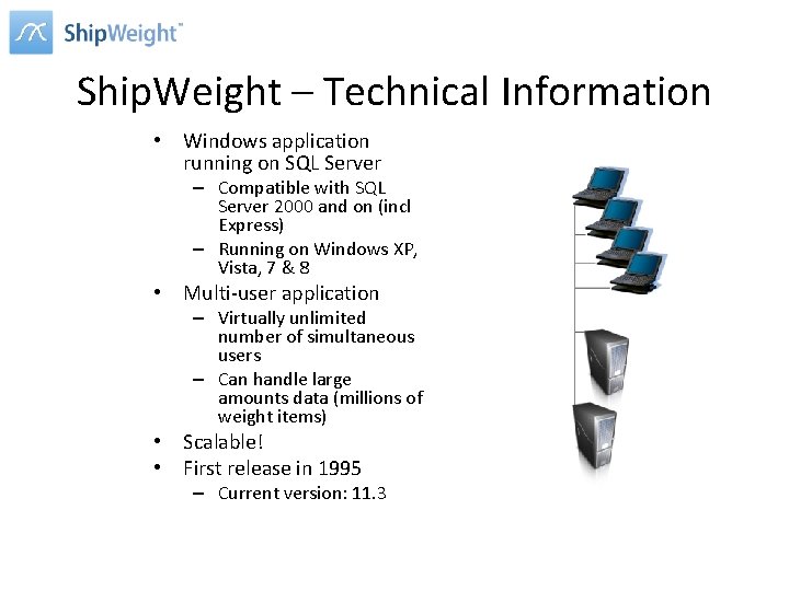 Ship. Weight – Technical Information • Windows application running on SQL Server – Compatible