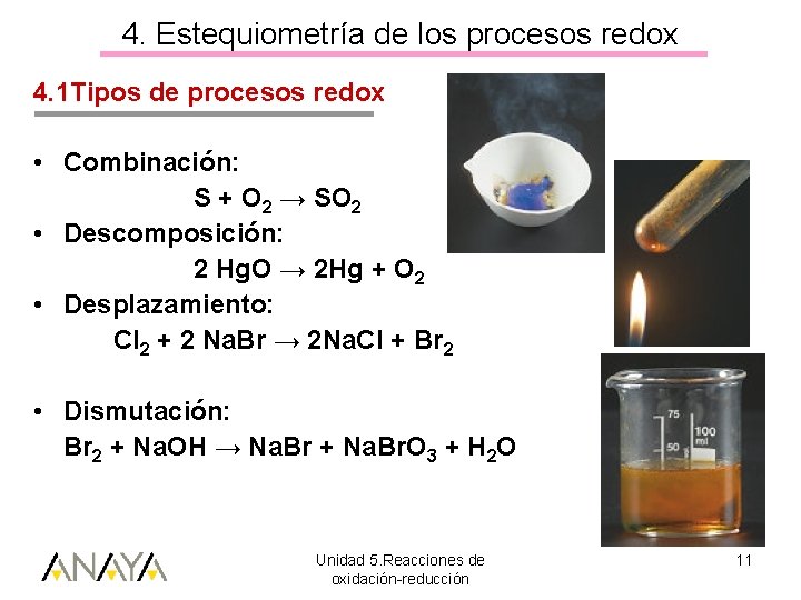 4. Estequiometría de los procesos redox 4. 1 Tipos de procesos redox • Combinación: