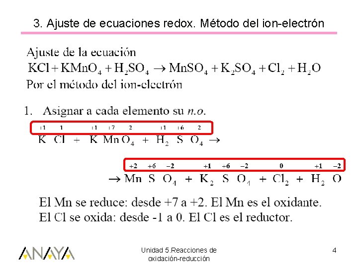 3. Ajuste de ecuaciones redox. Método del ion-electrón Unidad 5. Reacciones de oxidación-reducción 4