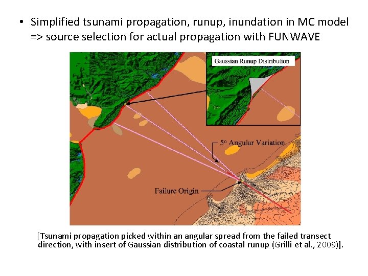 • Simplified tsunami propagation, runup, inundation in MC model => source selection for