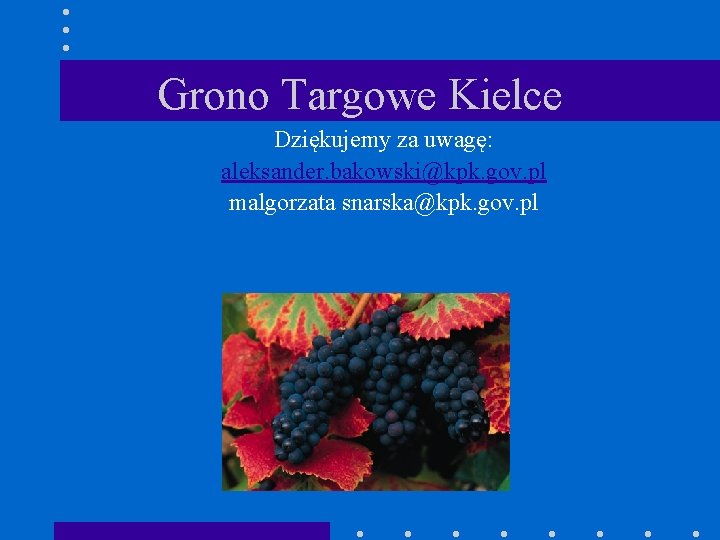 Grono Targowe Kielce Dziękujemy za uwagę: aleksander. bakowski@kpk. gov. pl malgorzata snarska@kpk. gov. pl