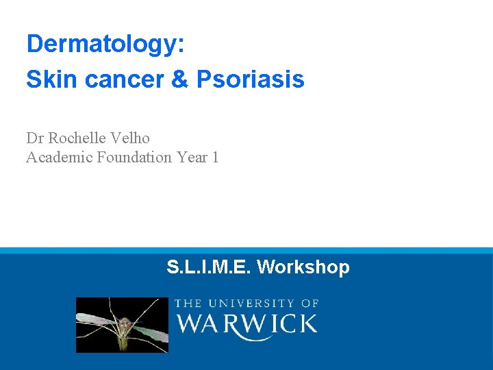 Dermatology: Skin cancer & Psoriasis Dr Rochelle Velho Academic Foundation Year 1 S. L.