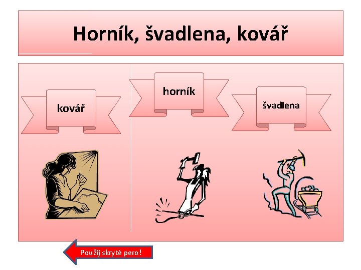 Horník, švadlena, kovář horník kovář Použij skryté pero! švadlena 