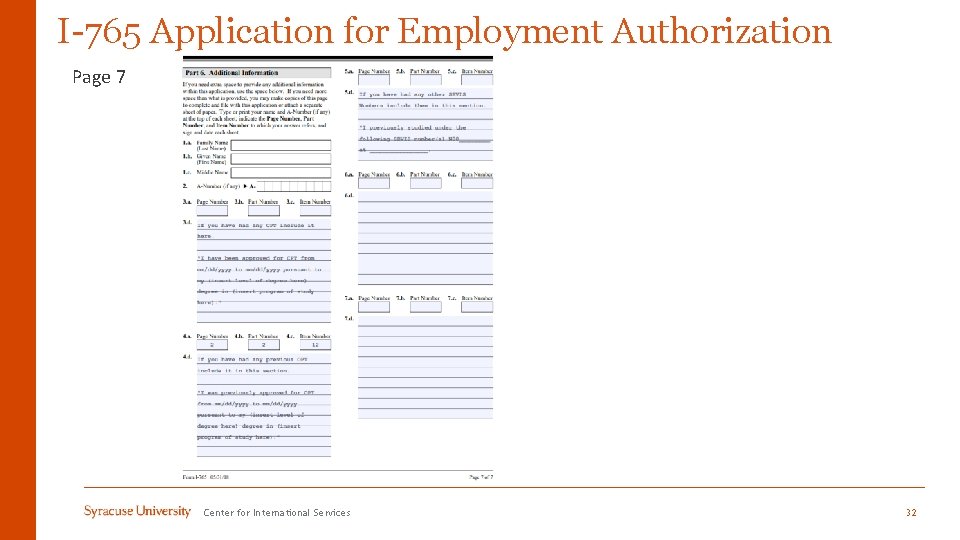 I-765 Application for Employment Authorization Page 7 Center for International Services 32 