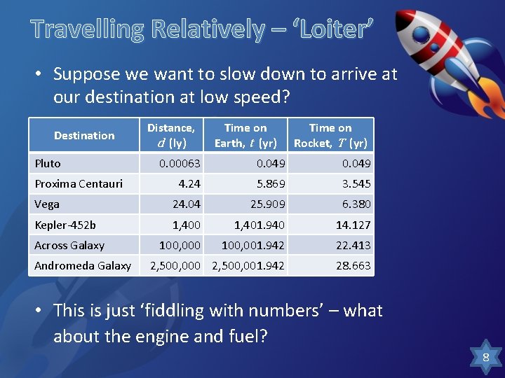 Travelling Relatively – ‘Loiter’ • Suppose we want to slow down to arrive at Travelling Relatively – ‘Loiter’ • Suppose we want to slow down to arrive at