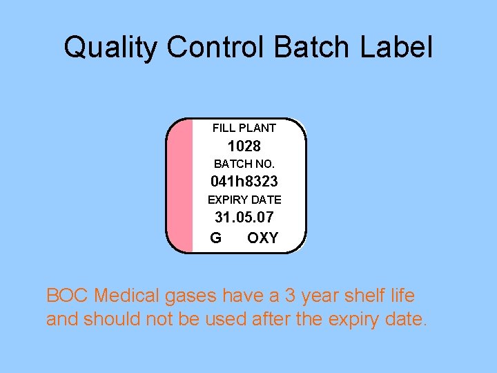 Quality Control Batch Label FILL PLANT 1028 BATCH NO. 041 h 8323 EXPIRY DATE