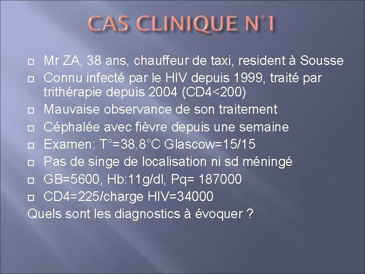 Mr ZA, 38 ans, chauffeur de taxi, resident à Sousse Connu infecté par le