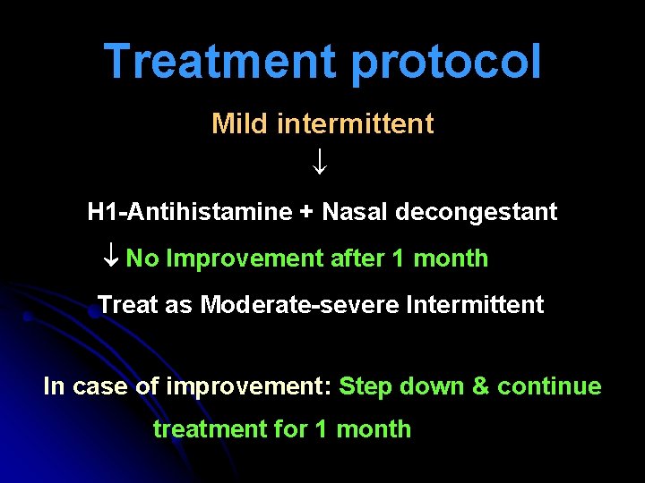 Treatment protocol Mild intermittent H 1 -Antihistamine + Nasal decongestant No Improvement after 1