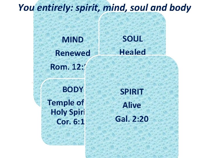 You entirely: spirit, mind, soul and body MIND Renewed Rom. 12: 1 -2 SOUL