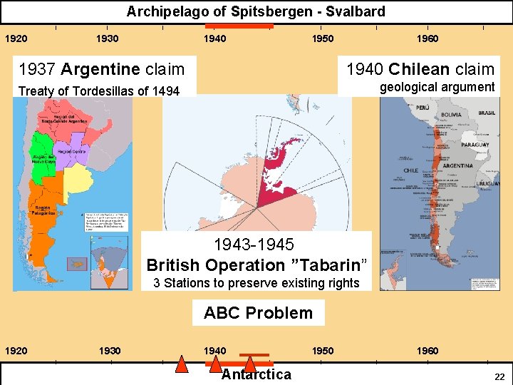 Archipelago of Spitsbergen - Svalbard 1920 1930 1940 1950 1937 Argentine claim 1960 1940