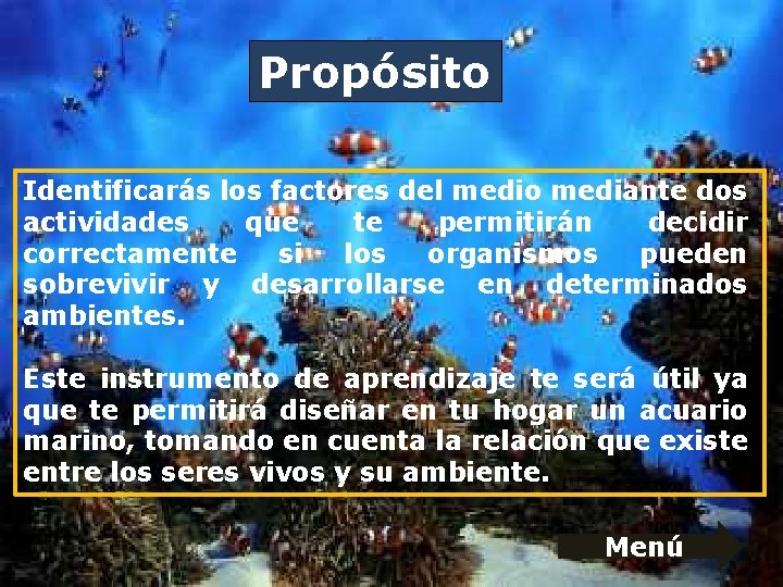 Propósito Identificarás los factores del medio mediante dos actividades que te permitirán decidir correctamente Propósito Identificarás los factores del medio mediante dos actividades que te permitirán decidir correctamente