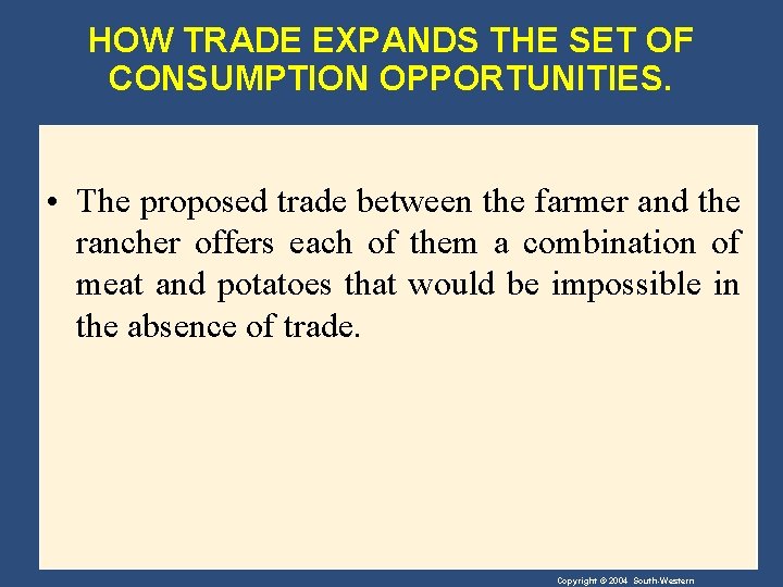 HOW TRADE EXPANDS THE SET OF CONSUMPTION OPPORTUNITIES. • The proposed trade between the