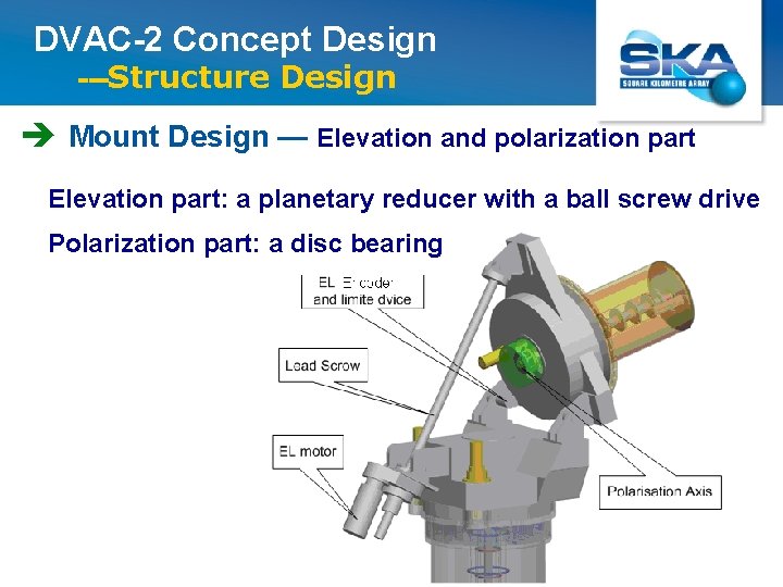 DVAC-2 Concept Design ---Structure Design è Mount Design — Elevation and polarization part Elevation