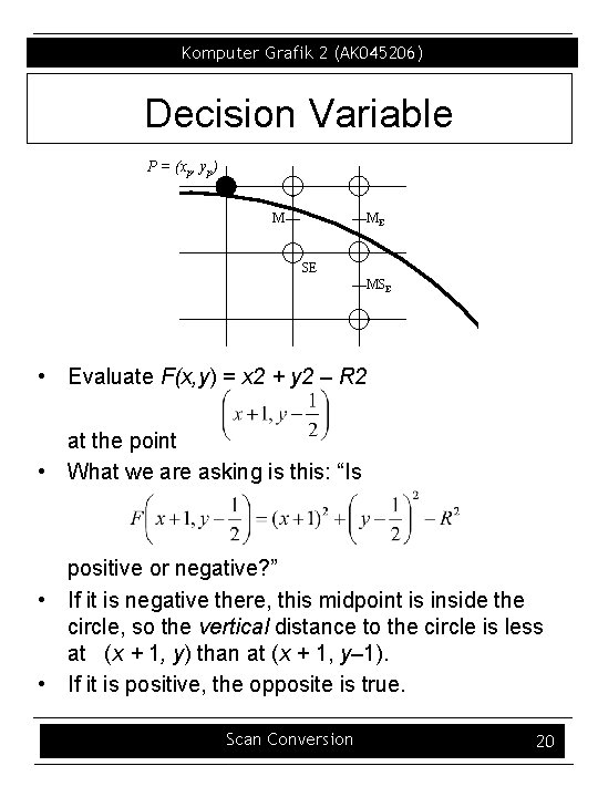 Komputer Grafik 2 (AK 045206) Decision Variable P = (xp, yp) M ME SE