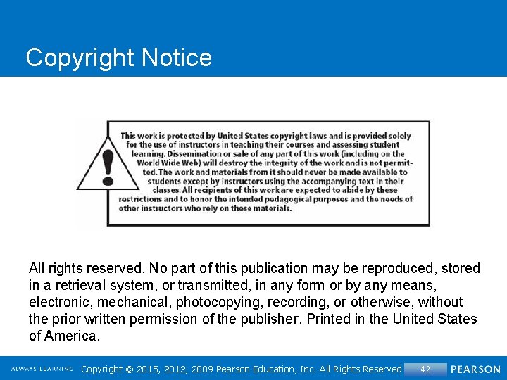 Copyright Notice All rights reserved. No part of this publication may be reproduced, stored