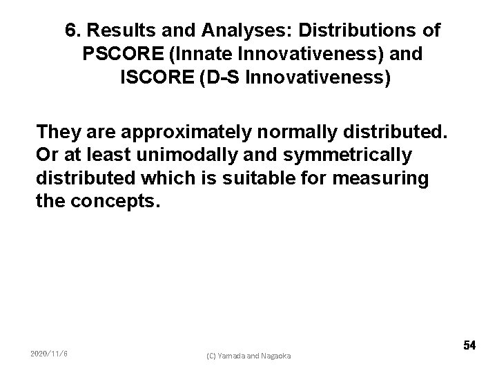 6. Results and Analyses: Distributions of PSCORE (Innate Innovativeness) and ISCORE (D-S Innovativeness) They