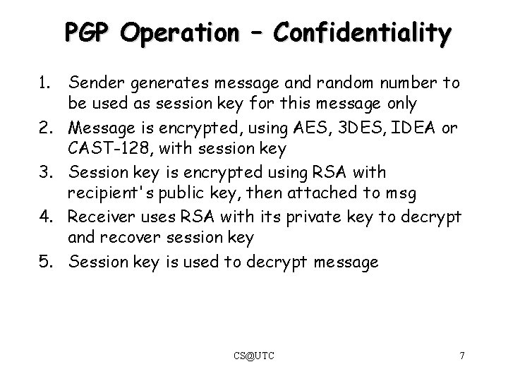 PGP Operation – Confidentiality 1. 2. 3. 4. 5. Sender generates message and random PGP Operation – Confidentiality 1. 2. 3. 4. 5. Sender generates message and random