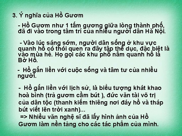 3. Ý nghĩa của Hồ Gươm - Hồ Gươm như 1 tấm gương giữa