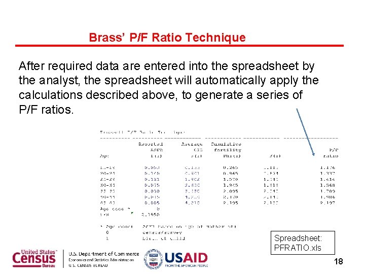 Brass’ P/F Ratio Technique After required data are entered into the spreadsheet by the