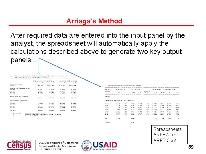 Arriaga’s Method After required data are entered into the input panel by the analyst,