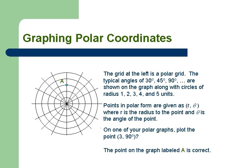 Graphing Polar Coordinates A The grid at the left is a polar grid. The