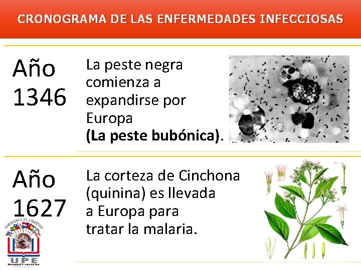 CRONOGRAMA DE LAS ENFERMEDADES INFECCIOSAS Año 1346 La peste negra comienza a expandirse por